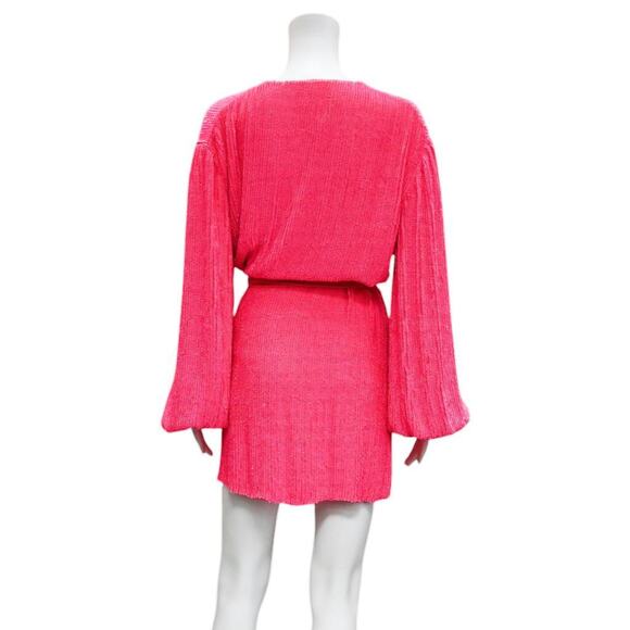 RETROFETE Gabrielle Hot Pink Sequin Robe Wrap Dress Size XS - Picture 2 of 8